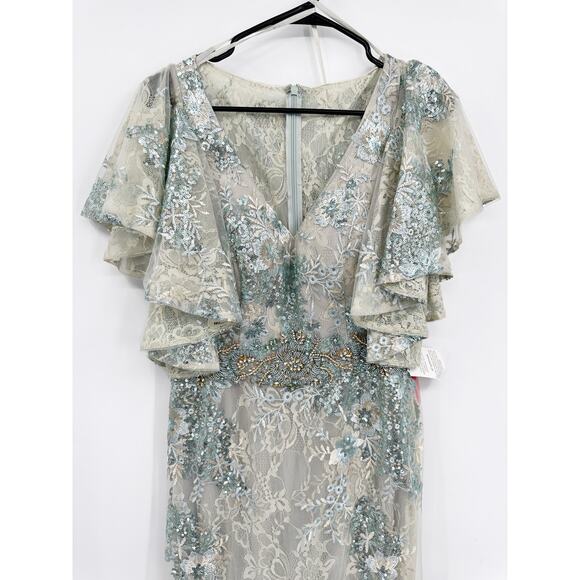 Mac Duggal 67842 Bell Sleeve Floral Seafoam Embellished Gown Dress 8 NWT - Picture 11 of 11